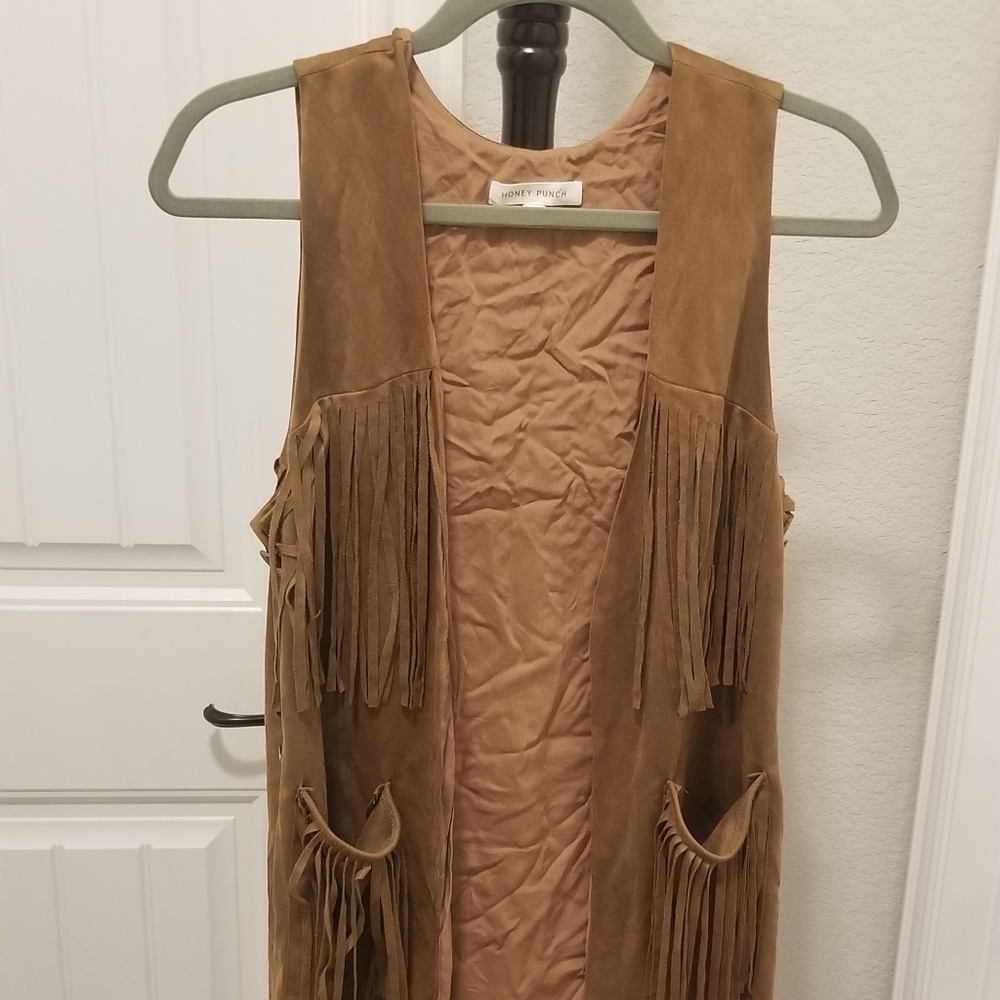 Brown fringe vest